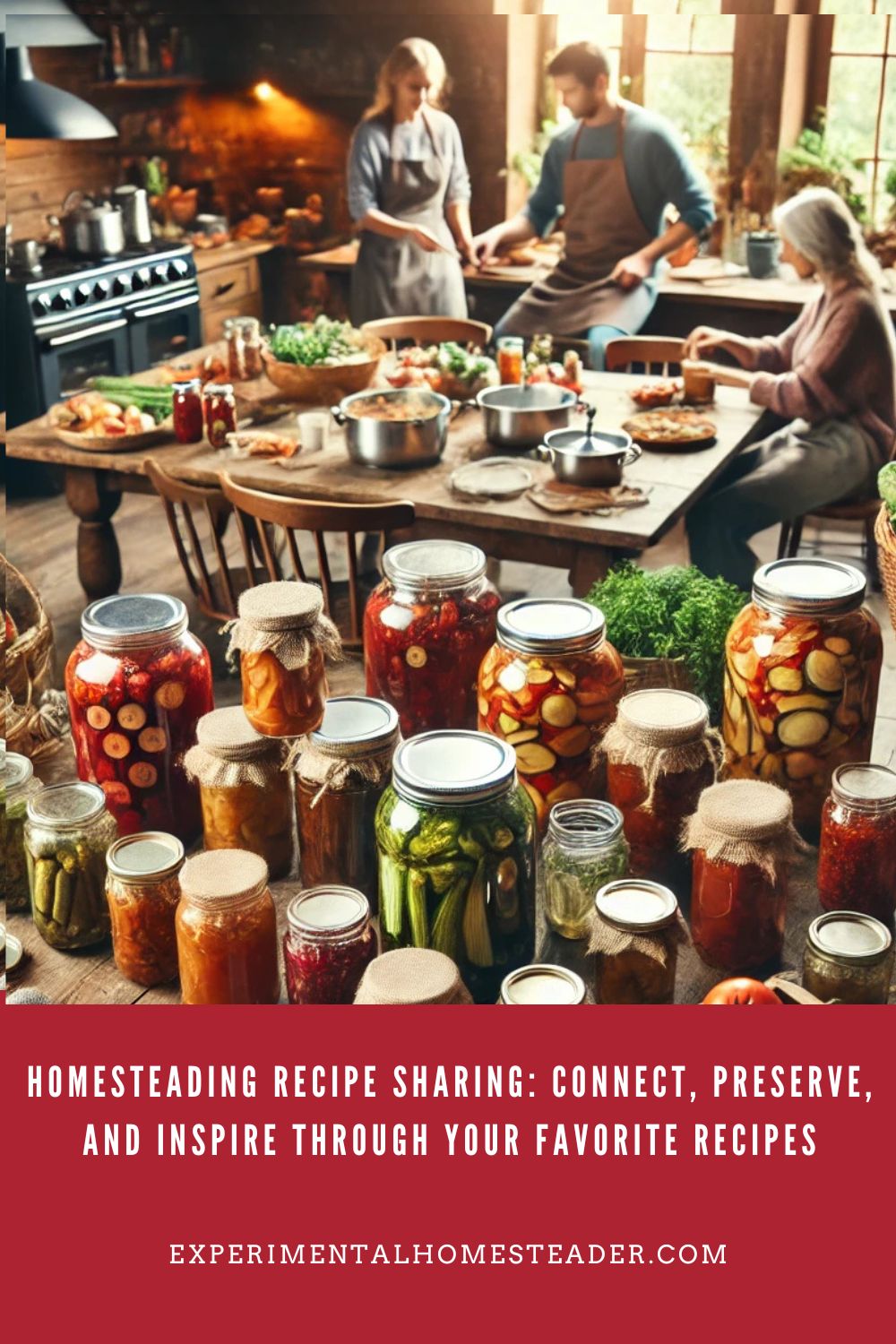 A homestead kitchen where people are collaborating on food preservation.