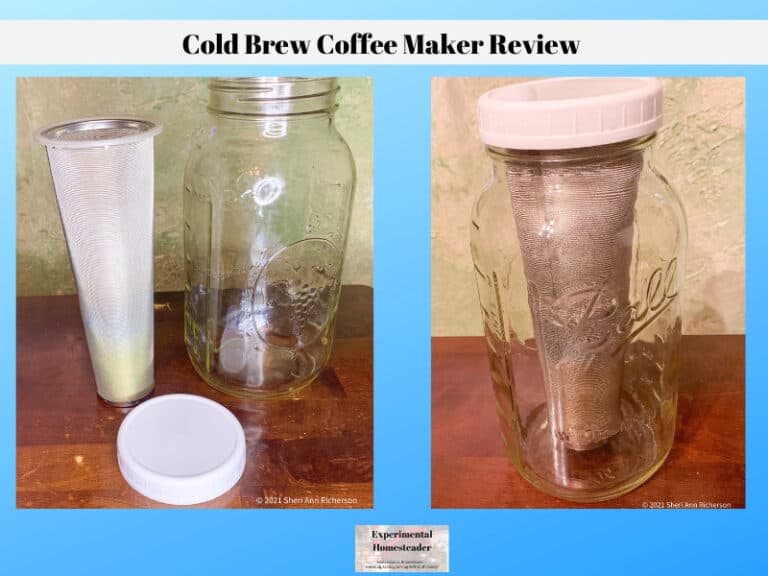 Filtered mason jar with stainless steel mesh for cold brew coffee extraction.