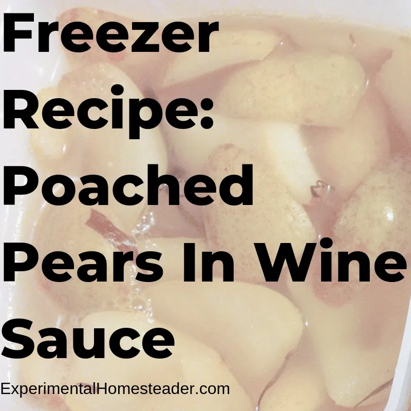 Poached pears in wine sauce.