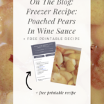 Poached pears in wine sauce.