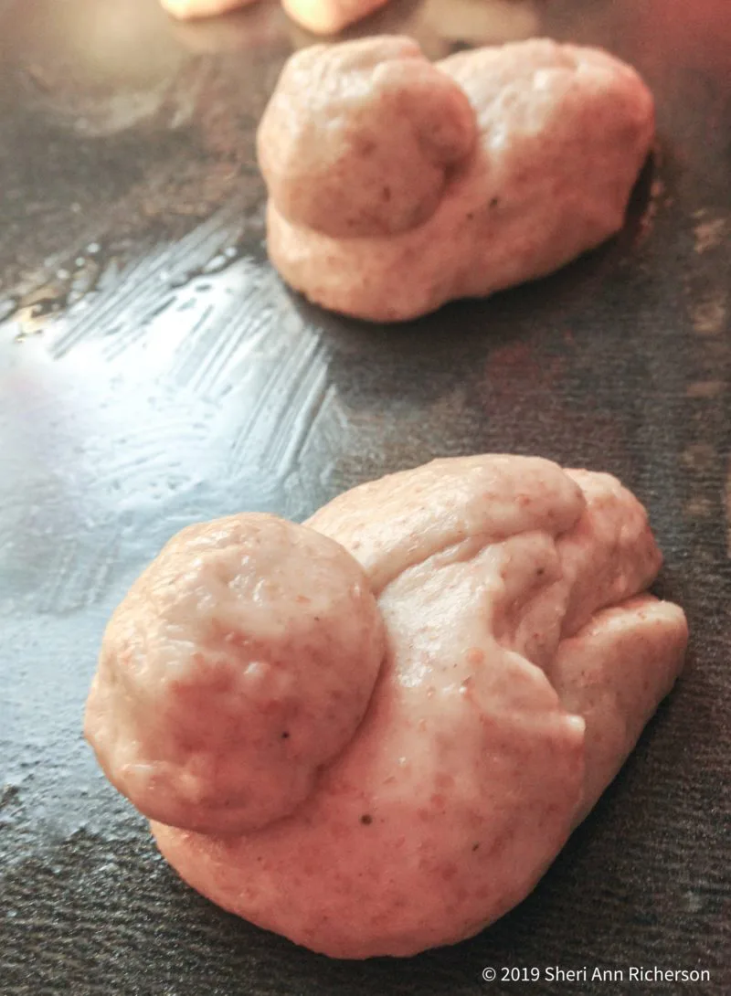 Shaped bird bread dough.