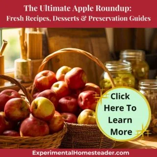 Wicker baskets filled with freshly picked apples on a sunny farmhouse kitchen counter with glass jars in the background.