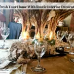 The table set with a rustic interior decorating burlap theme.