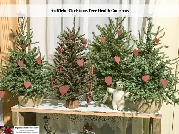 A variety of small artificial Christmas trees.
