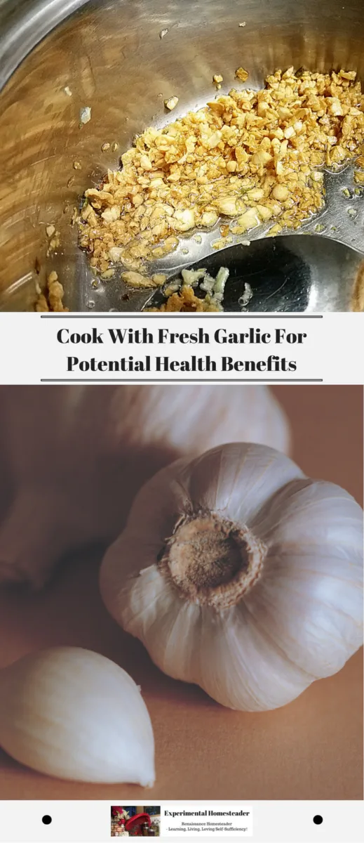 The top photo shows chopped garlic and the bottom photo shows garlic laying on the counter.