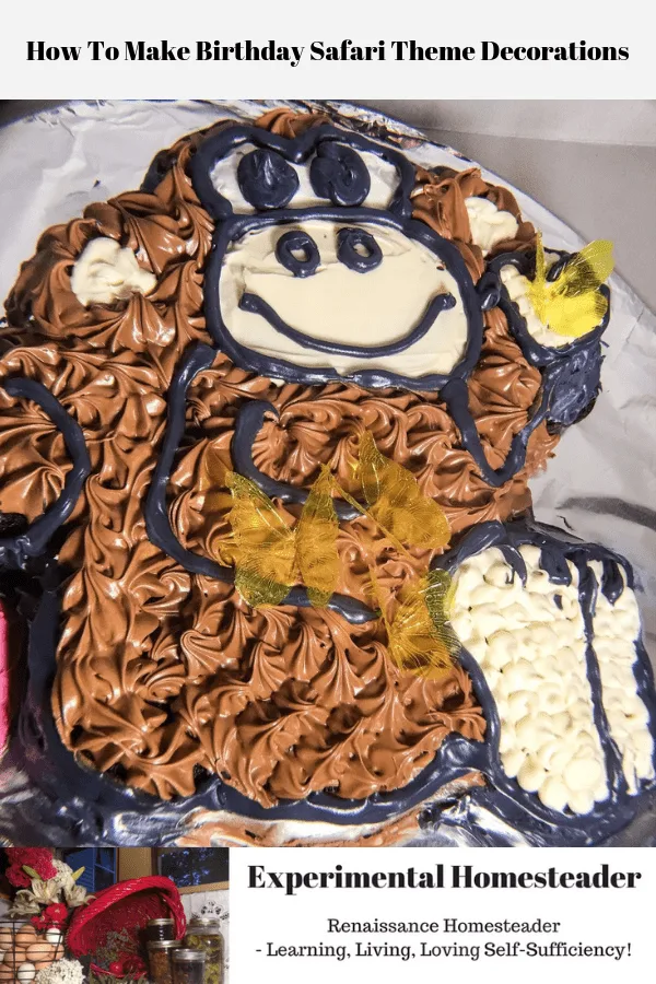 The birthday safari theme monkey cake.