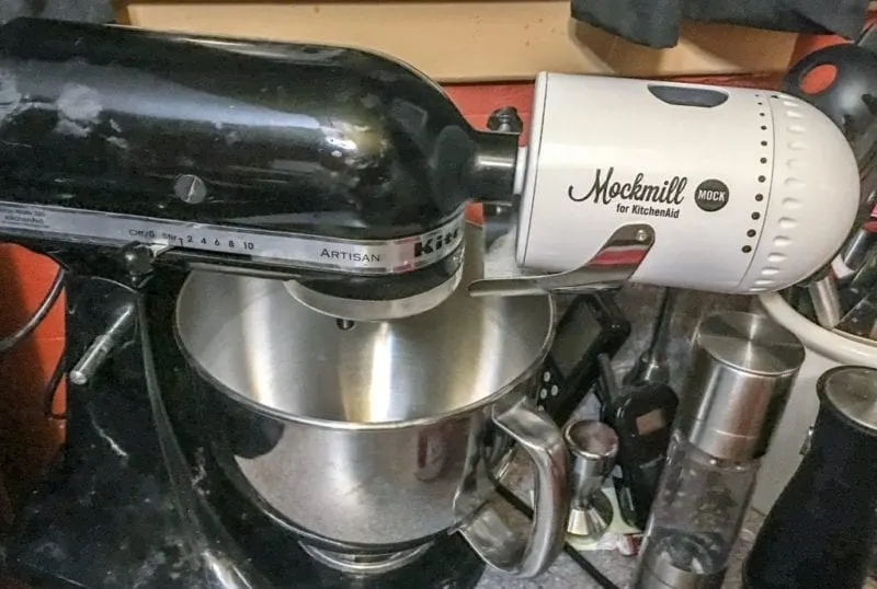 The Mockmill flour grinding mill hooked up to a KitchenAid Mixer.