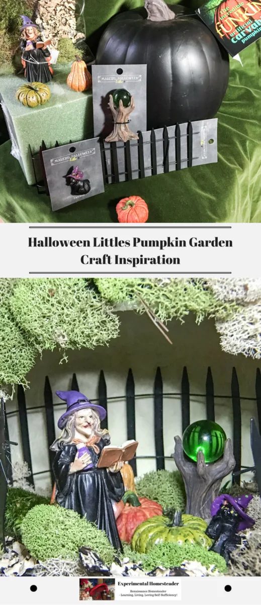 Halloween Makers Supplies in the top photo. A decorated Halloween Littles Pumpkin in the bottom photo.