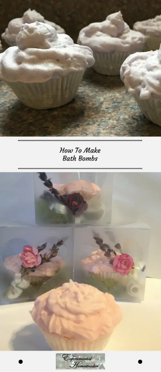 The top photo show bath bombs shaped like cupcakes. The bottom photo shows the bath bomb packaged.