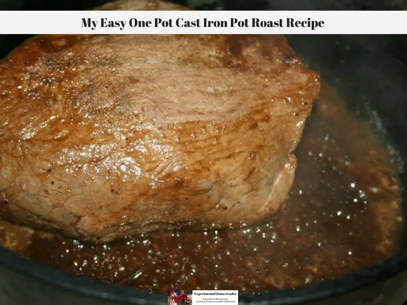 A pot roast browning in a cast iron dutch oven.