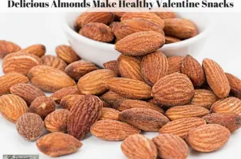 Almonds in a bowl and on a table.