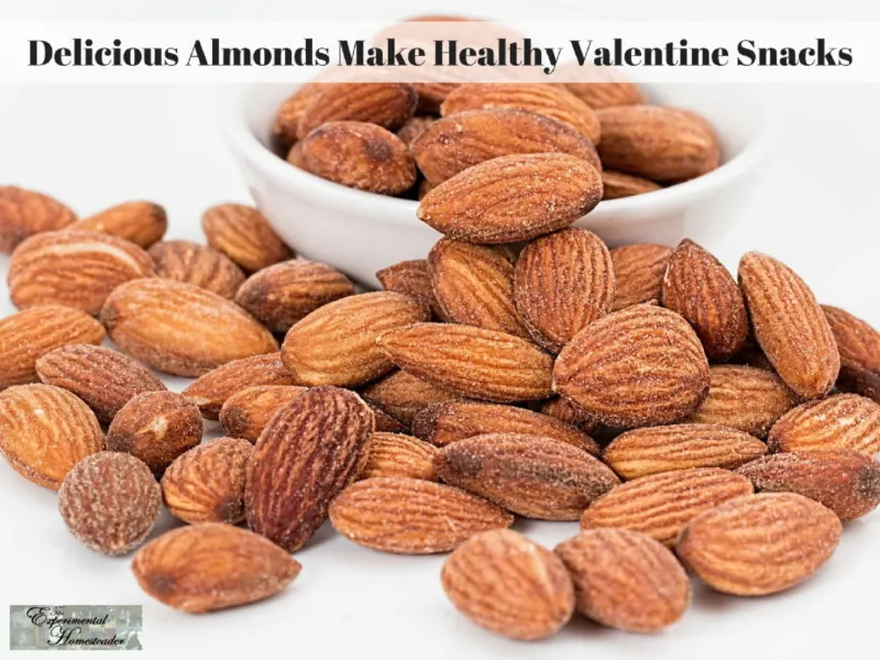 Almonds in a bowl and on a table.