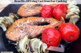 Food cooking in cast iron cookware.