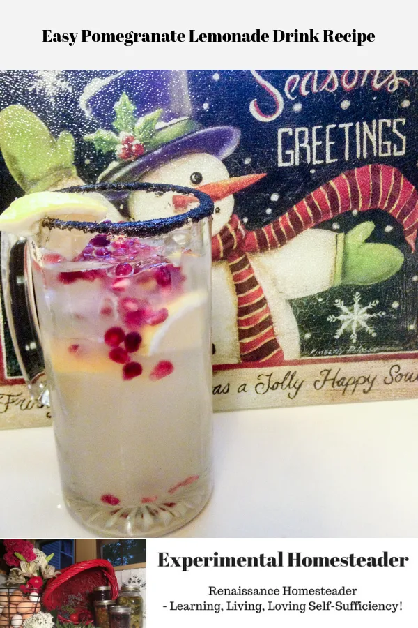 A glass filled with this easy pomegranate lemonade drink recipe.