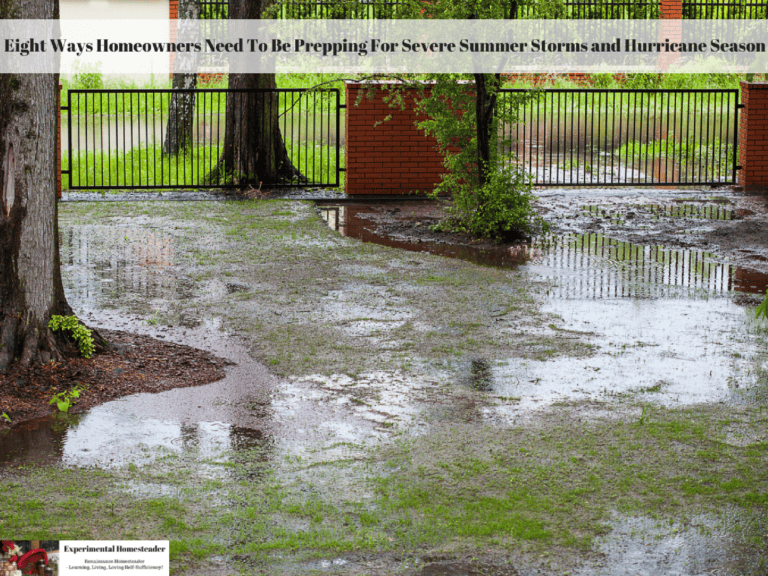 Leaking fencing gate with water puddles, preparedness for severe summer storms and hurricane season.