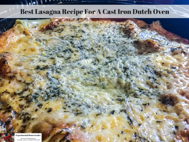 Lasagna in a cast iron dutch oven.