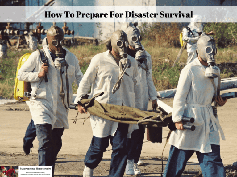 Gas mask-wearing emergency preparedness team preparing for disaster survival situations.