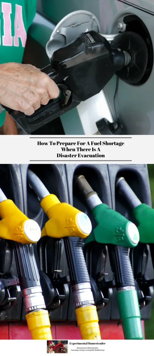 The top photo shows fuel being pumped into a vehicle. The bottom photo shows fuel pumps.