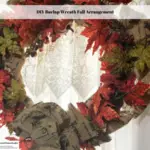 A DIY Burlap Wreath Fall Arrangement hanging on the front door.