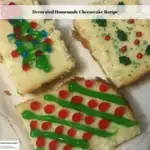 Decorated cheesecake slices on a plate.