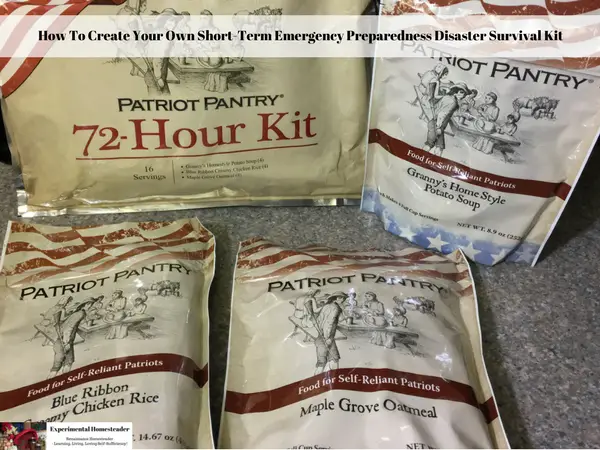 A photo of the contents of the 72-hour emergency survival food kit from My Patriot Pantry.
