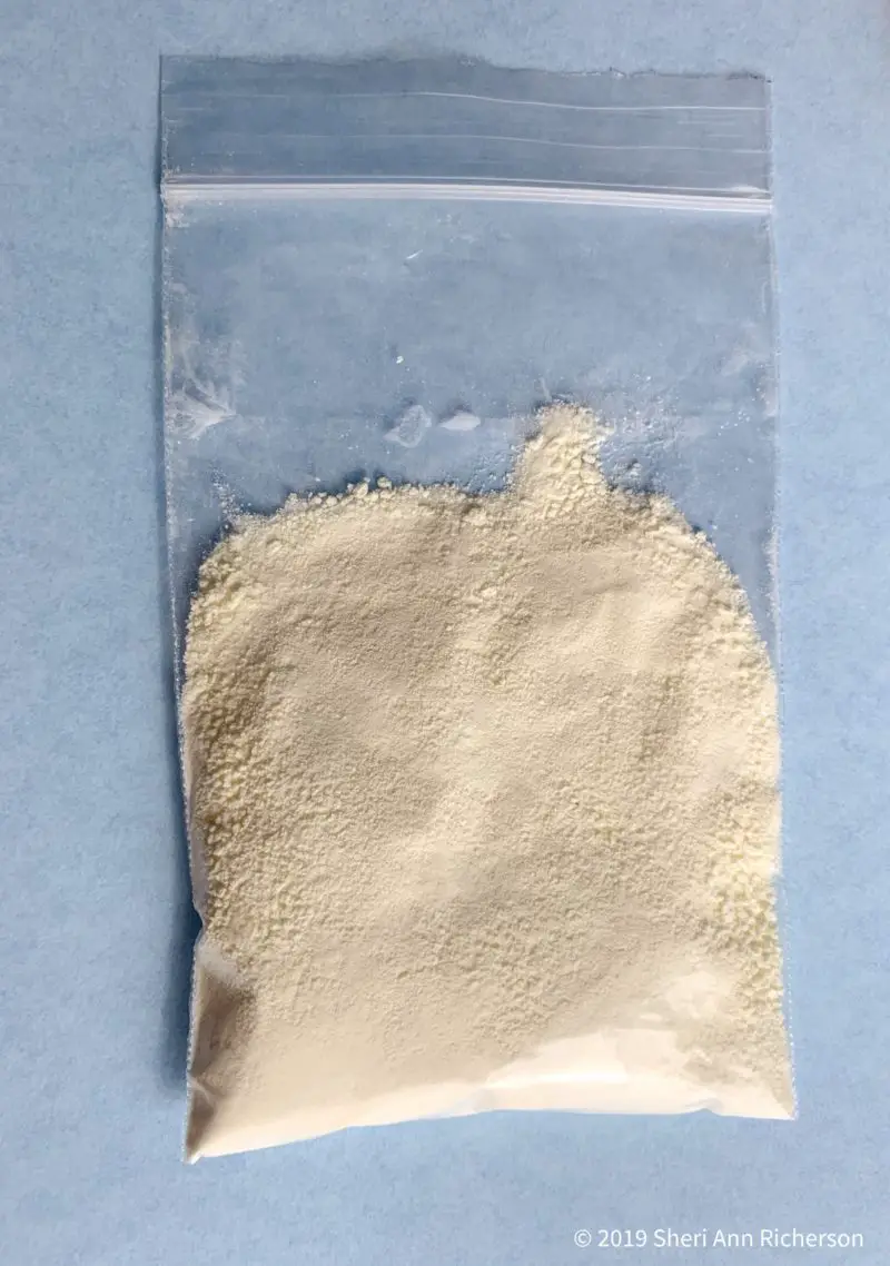 The powdered mix in a baggie ready for short term storage.