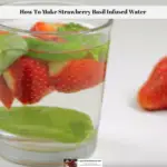 Fresh strawberries and fresh basil in a glass of water.