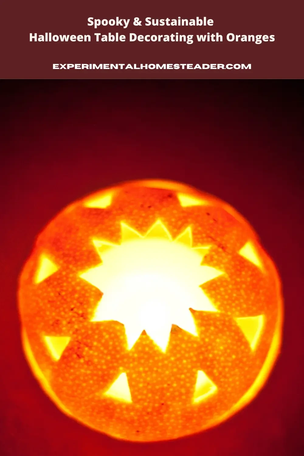 An orange with a candle in it to create an orange luminary table decoration.