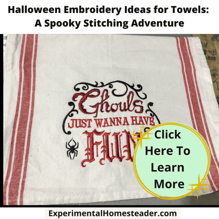 Embroidery of Halloween towel with Gothic spider design for spooky fall decor.