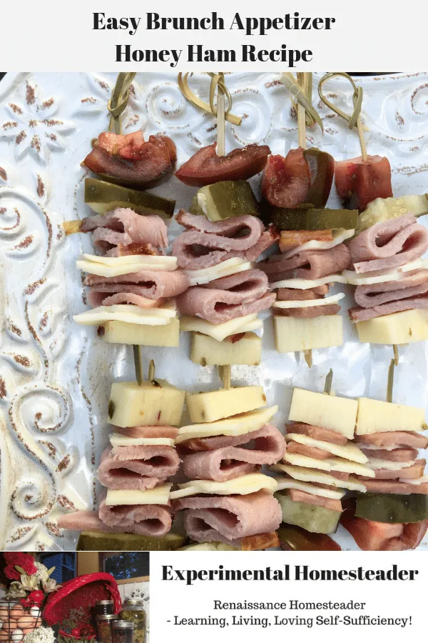 Ham kabobs on a plate.