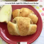 Crescent rolls apple pie laying on a plate with a sliced apple quarter.
