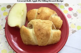 Crescent rolls apple pie laying on a plate with a sliced apple quarter.