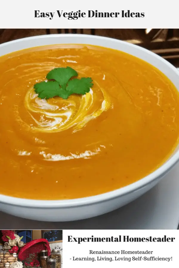 Squash soup in a bowl with a parsley leaf in the center of the soup.