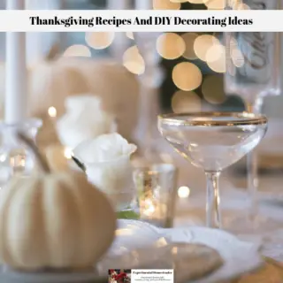 A thanksgiving table set with white and gold tableware and a white pumpkin.