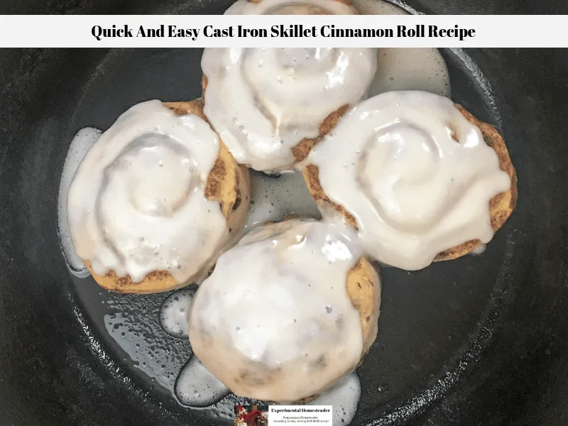 Cinnamon rolls in a cast iron skillet.