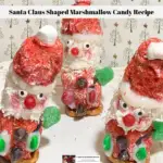 Three Santa Claus Shaped Marshmallow Candies standing on a plate ready to eat.