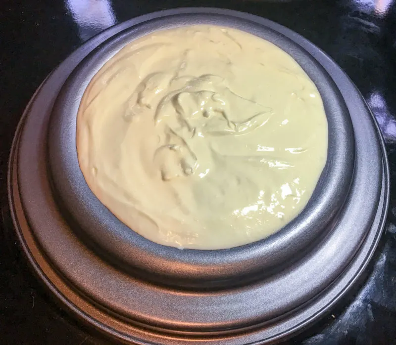 The cheesecake batter in the pan.