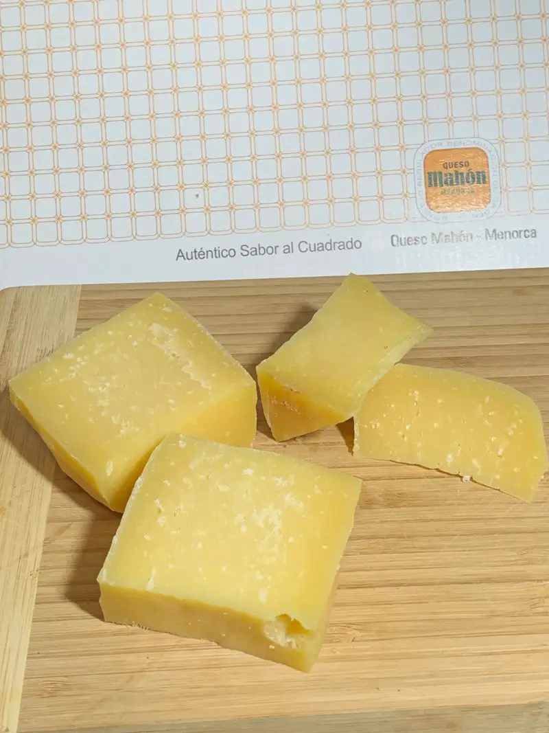 The Mahon hard cured cheese cut into chunks with the rind removed.