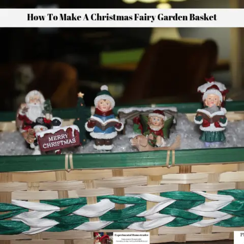 The completed Christmas Fairy Garden Basket on display.