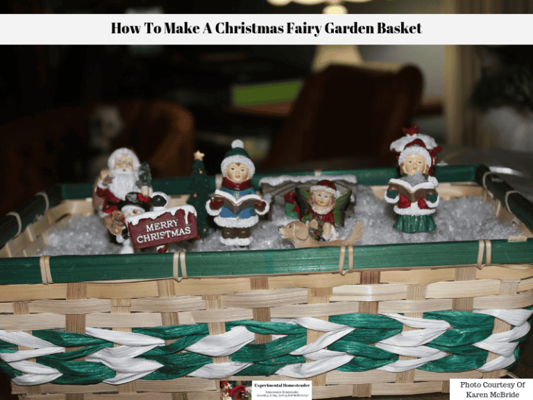 The completed Christmas Fairy Garden Basket on display.
