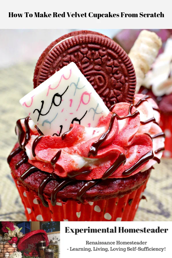 A decorated ready to eat red velvet cupcake.