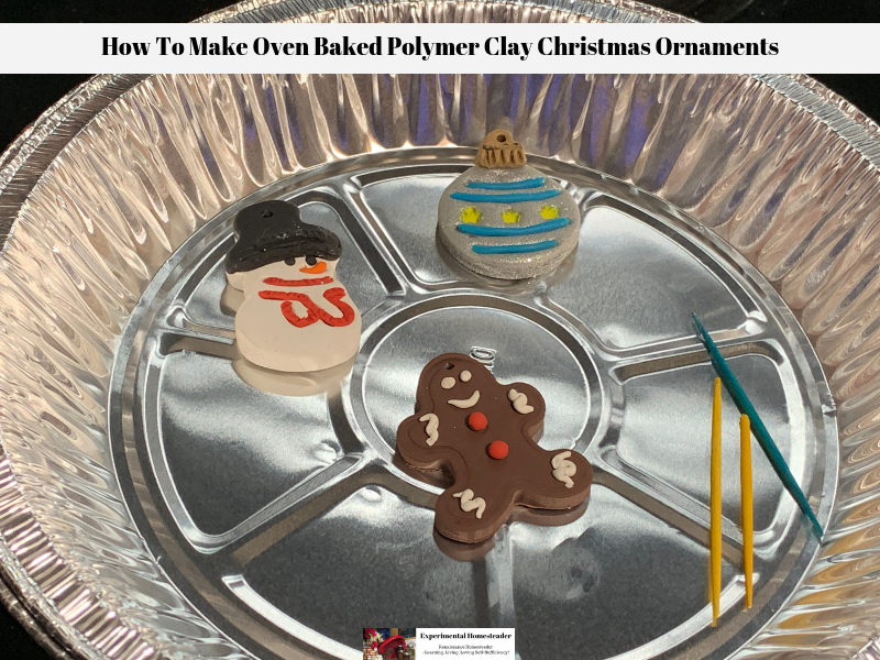 Polymer Clay Christmas Ornaments in a pie pan cooling after being baked.