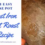 The pot roast with potatoes and carrots in a cast iron dutch oven.