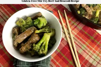 The stir-fry beef and broccoli recipe in a dish ready to be eaten.