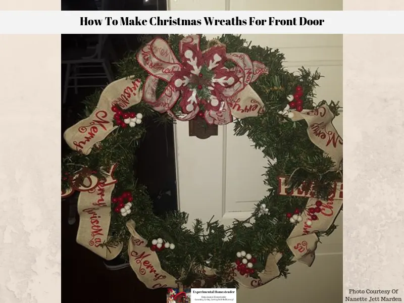 A completed DIY Christmas wreaths for front door decor idea ready to hang.