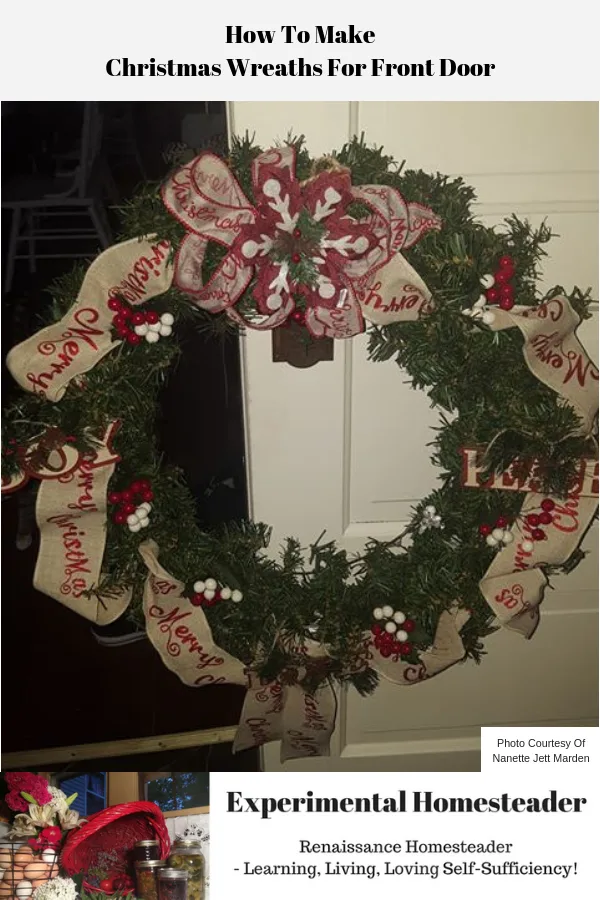 A completed DIY Christmas wreaths for front door decor idea ready to hang.