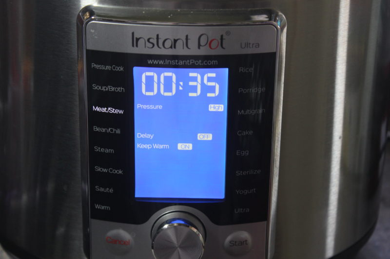 The Instant Pot timer set to 35 minutes.