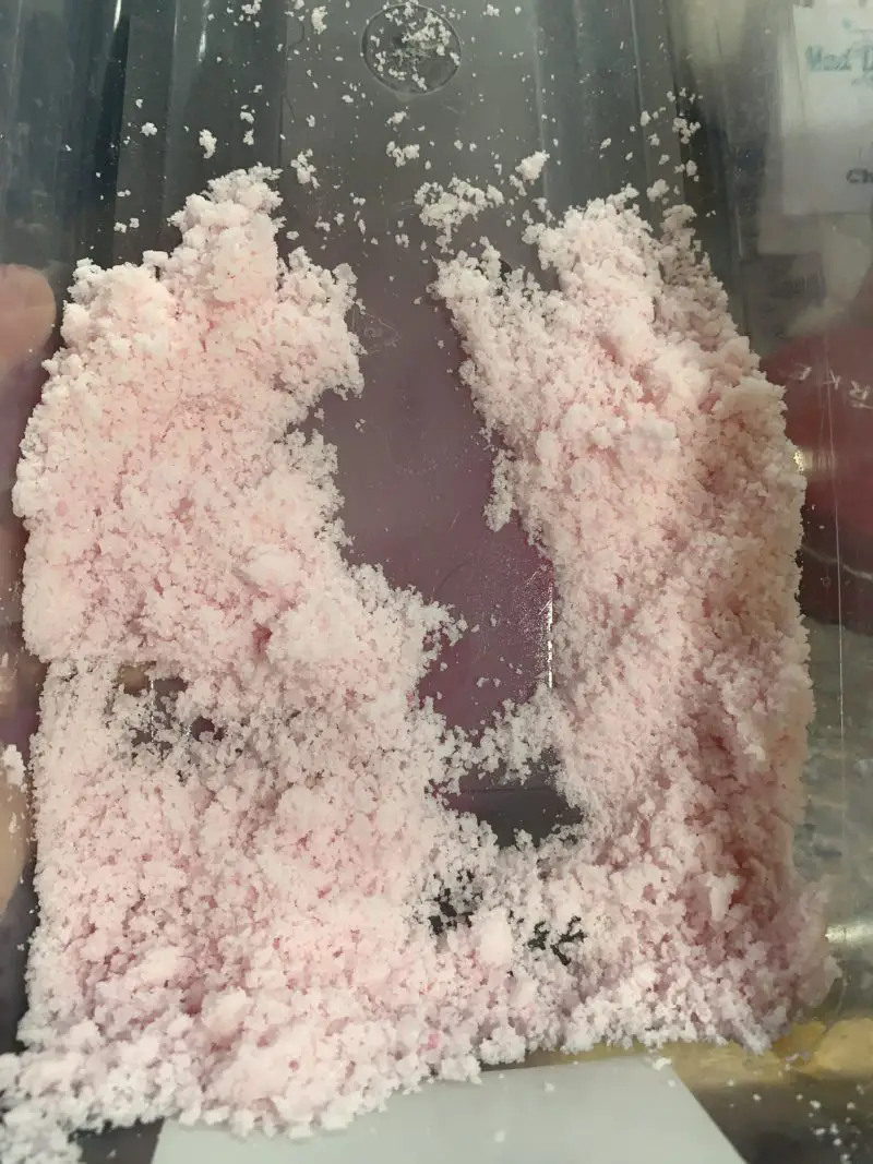 The bath bomb mixture with the pink mica added.