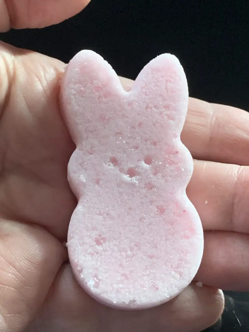 The bunny bath bomb removed from the mold.