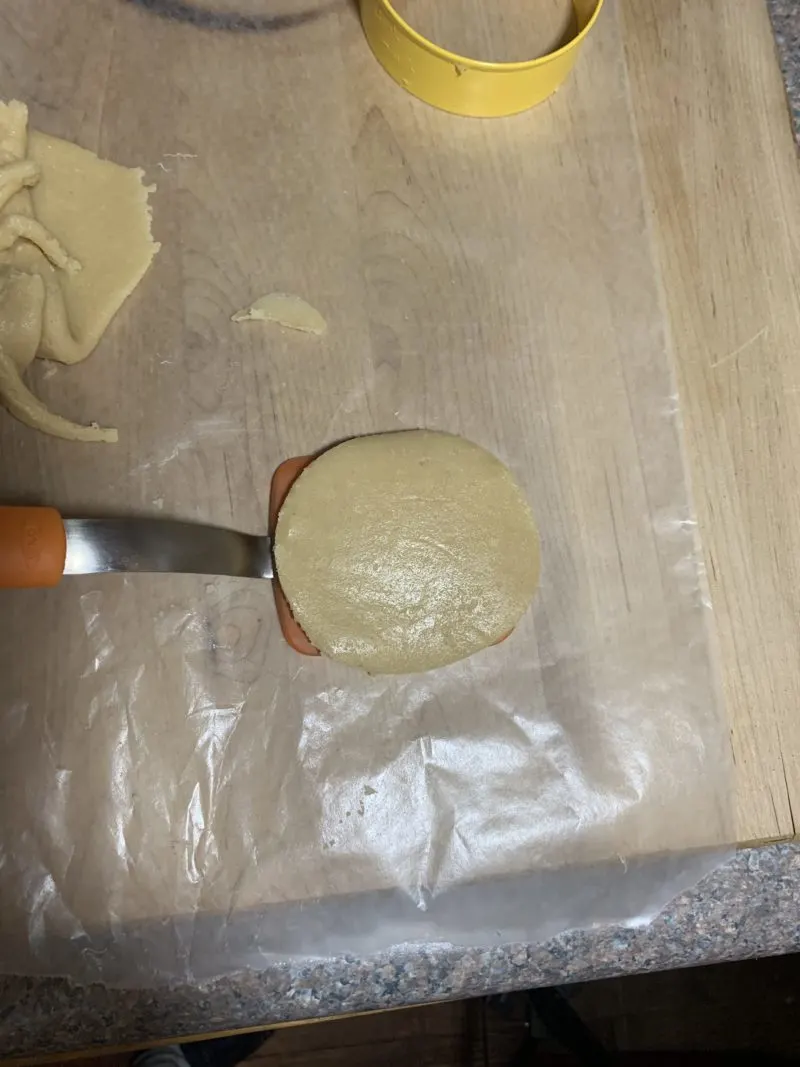 The sugar cookie dough on a spatula.